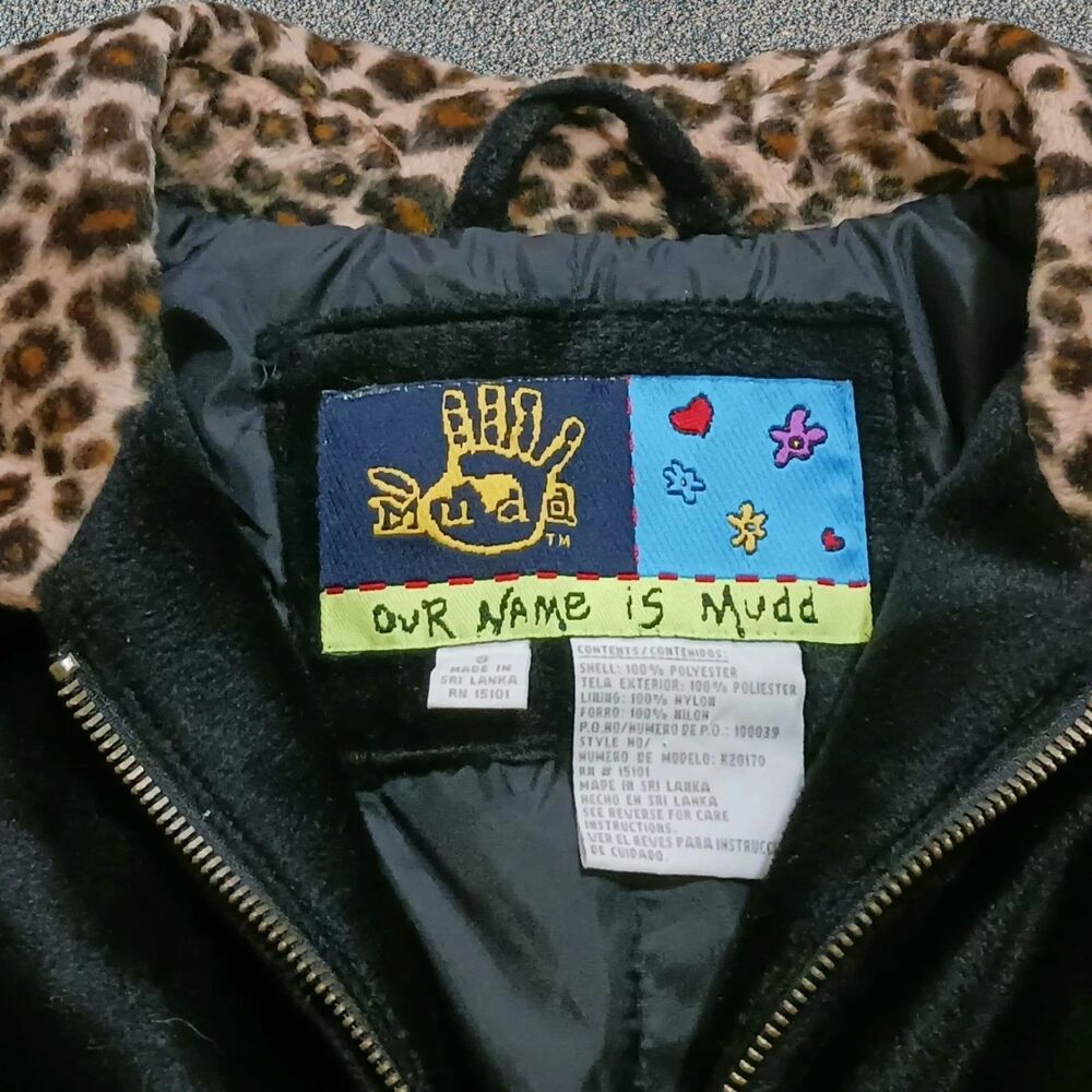 Mudd Women's Black Faux Fur Leopard Print Trim Full Zip Coat Jacket Y2K Small - Picture 10 of 10